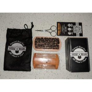 New Beard Brush For Men & Beard Comb Set w/Mustache Scissors Grooming Kit